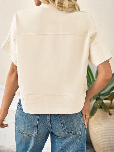 جرس Cicy Bell Womens زر قصير زر قصير أسفل القمصان مطوية الصيف الأنبوقة بلوزة عارضات الطوق in Saudi Arabia