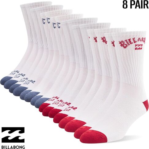 Billabong Mens Socks 8 Pairs Crew Socks for Men Mensium Athletic Shoe Size 8-12 in Saudi Arabia
