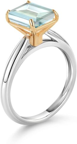 GEM Stone King 925 Silver and 10K أصفر الذهب 9x7mm Emerald Cut Gemstone Birthstone خاتم الخطوبة | رنين الوعد الذكرى السنوية للنساء | متوفر في الحجم 5 ، 6 ، 7 ، 8 ، 9 in Kuwait