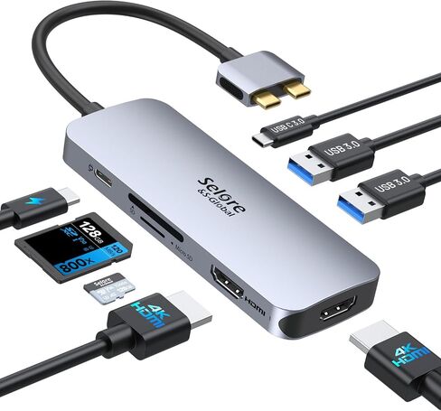 Selore USB C Docking Station Dual Monitor,Laptop Docking Station,14 in 1 Docking Station 3 Monitors with 2 HDMI,VGA,10G USB A/C,100W PD,6 USB A/C Ports,USB C Hub Multiport Adapter for Windows Laptop in Saudi Arabia