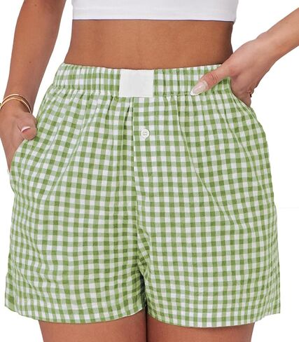 سراويل ملاكمة للسيدات القطن الصيف غير الرسمي Pajama Y2K Sleep Gingham Plaid Shorts مع جيوب in Kuwait