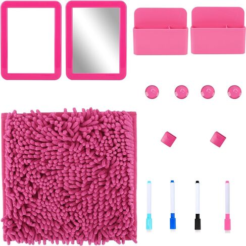 مجموعة إكسسوارات الخزانة ومنظم الخزانة المكونة من 15 قطعة تتضمن سجادة ومرآة وسبورة بيضاء وكوب تخزين وإكسسوارات أخرى ملحق خزانة وردي للفتيات لأساسيات العودة إلى المدرسة (وردي) in Kuwait