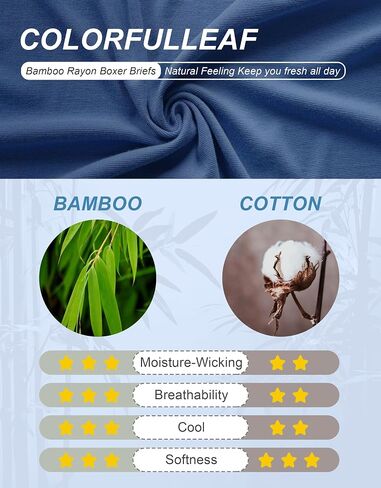 COLORFULLEAF Men's Underwear Boxer Briefs Rayon Made From Bamboo Underwear for Men Suport Pouch With Open Fly in Kuwait