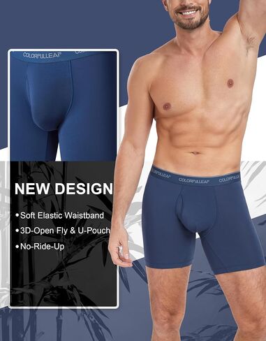 COLORFULLEAF Men's Underwear Boxer Briefs Rayon Made From Bamboo Underwear for Men Suport Pouch With Open Fly in Kuwait