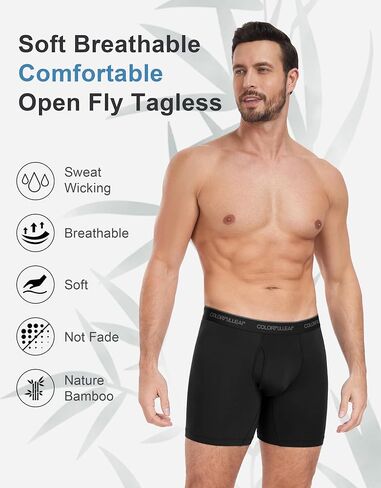 COLORFULLEAF Men's Underwear Boxer Briefs Rayon Made From Bamboo Underwear for Men Suport Pouch With Open Fly in Kuwait