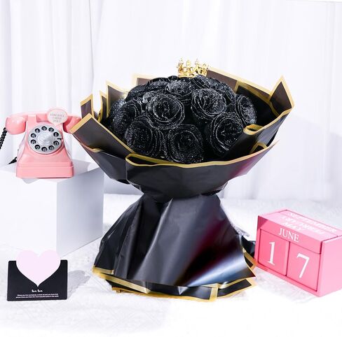DIY Glitter Roses: باقة الاصطناعية من باقة الزهور المزيفة اللامعة ، مثالية لهدية يوم الأم ، الذكرى السنوية ， حفلات الزفاف - 25 الورد (الوردي) in Saudi Arabia