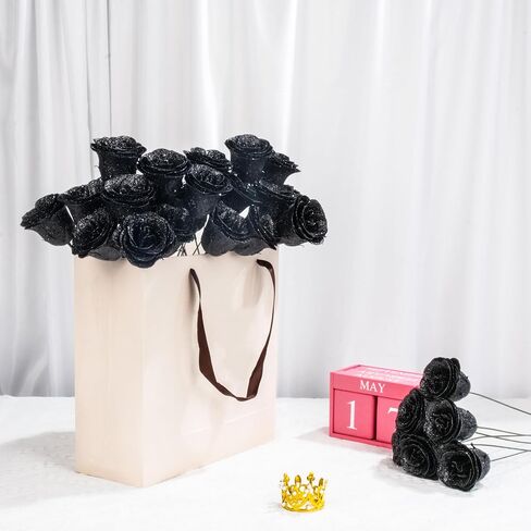 DIY Glitter Roses: باقة الاصطناعية من باقة الزهور المزيفة اللامعة ، مثالية لهدية يوم الأم ، الذكرى السنوية ， حفلات الزفاف - 25 الورد (الوردي) in Saudi Arabia