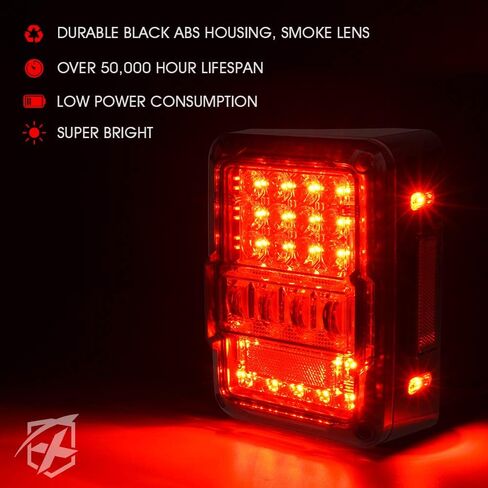 Xprite 4D Smoked LED Tail Lights Fit 2007-2018 Jeep Wrangler JK JKU Sahara/Rubicon/Sport, Plug & Play Rear Taillights w/Built-in Resistors, Parking, Brake, Turn Signal & Reverse Lights, DOT Approved in Saudi Arabia
