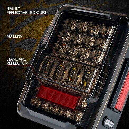 Xprite 4D Smoked LED Tail Lights Fit 2007-2018 Jeep Wrangler JK JKU Sahara/Rubicon/Sport, Plug & Play Rear Taillights w/Built-in Resistors, Parking, Brake, Turn Signal & Reverse Lights, DOT Approved in Saudi Arabia