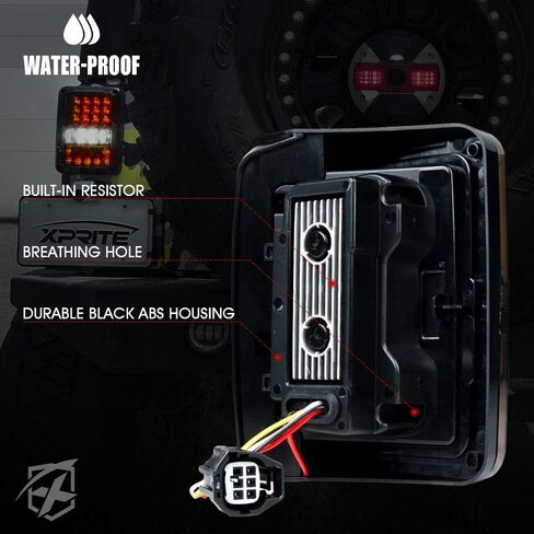 Xprite 4D Smoked LED Tail Lights Fit 2007-2018 Jeep Wrangler JK JKU Sahara/Rubicon/Sport, Plug & Play Rear Taillights w/Built-in Resistors, Parking, Brake, Turn Signal & Reverse Lights, DOT Approved in Saudi Arabia