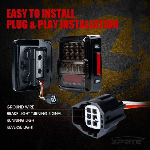 Xprite 4D Smoked LED Tail Lights Fit 2007-2018 Jeep Wrangler JK JKU Sahara/Rubicon/Sport, Plug & Play Rear Taillights w/Built-in Resistors, Parking, Brake, Turn Signal & Reverse Lights, DOT Approved in Saudi Arabia