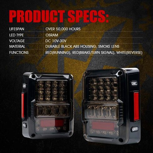 Xprite 4D Smoked LED Tail Lights Fit 2007-2018 Jeep Wrangler JK JKU Sahara/Rubicon/Sport, Plug & Play Rear Taillights w/Built-in Resistors, Parking, Brake, Turn Signal & Reverse Lights, DOT Approved in Saudi Arabia
