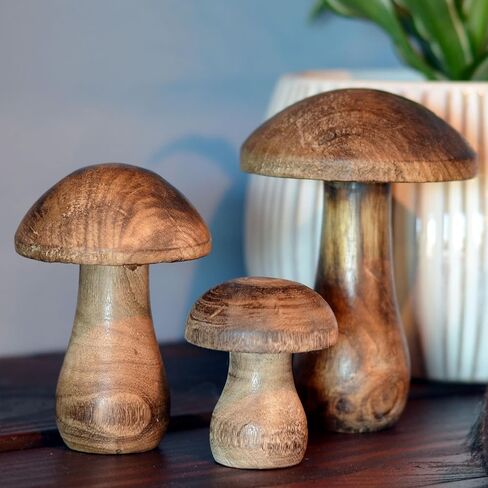 WHW Whole House Worlds Farmers Market Mushrooms، مجموعة من 3، تماثيل زخرفية، فن، خشب المانجو الداكن، 4.75 بوصة in Saudi Arabia