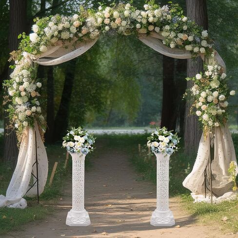 2 Pack Wedding Roman Column, 35" Tall Roman Pillars Plastic Flower Pot Columns Pedstal Stand Wedding Road Lead Decorations, Bearing About 110.23lbs Each, White in Saudi Arabia