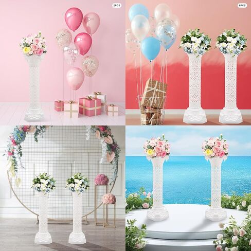 2 Pack Wedding Roman Column, 35" Tall Roman Pillars Plastic Flower Pot Columns Pedstal Stand Wedding Road Lead Decorations, Bearing About 110.23lbs Each, White in Saudi Arabia