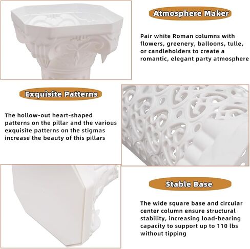 2 Pack Wedding Roman Column, 35" Tall Roman Pillars Plastic Flower Pot Columns Pedstal Stand Wedding Road Lead Decorations, Bearing About 110.23lbs Each, White in Saudi Arabia