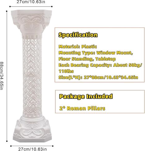 2 Pack Wedding Roman Column, 35" Tall Roman Pillars Plastic Flower Pot Columns Pedstal Stand Wedding Road Lead Decorations, Bearing About 110.23lbs Each, White in Saudi Arabia