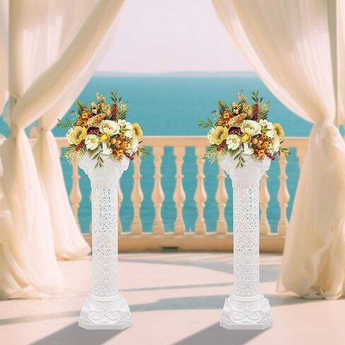 2 Pack Wedding Roman Column, 35" Tall Roman Pillars Plastic Flower Pot Columns Pedstal Stand Wedding Road Lead Decorations, Bearing About 110.23lbs Each, White in Saudi Arabia