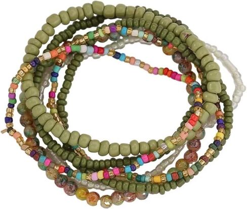 Rice Beads Crystal Fringe Bracelet for Women Handmade Boho Colorful Stackable Bead Bracelets Set Multicolor Seed Layered Stretch Bracelets Party Jewelry Gift in Saudi Arabia
