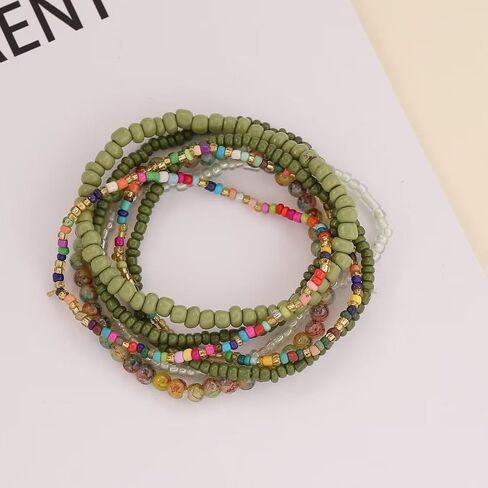 Rice Beads Crystal Fringe Bracelet for Women Handmade Boho Colorful Stackable Bead Bracelets Set Multicolor Seed Layered Stretch Bracelets Party Jewelry Gift in Saudi Arabia
