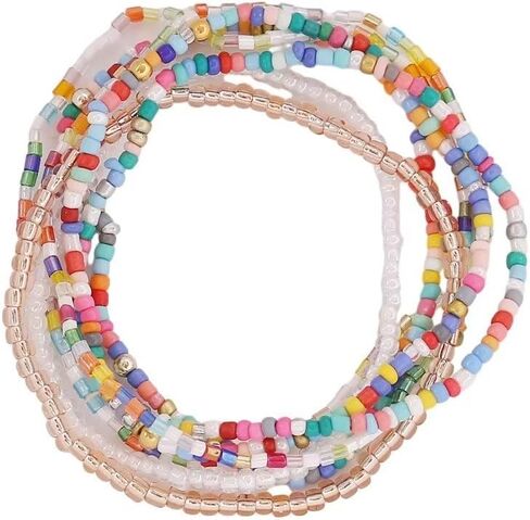 Rice Beads Crystal Fringe Bracelet for Women Handmade Boho Colorful Stackable Bead Bracelets Set Multicolor Seed Layered Stretch Bracelets Party Jewelry Gift in Saudi Arabia