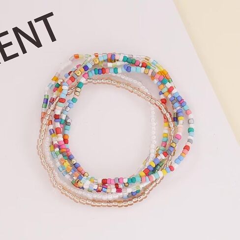 Rice Beads Crystal Fringe Bracelet for Women Handmade Boho Colorful Stackable Bead Bracelets Set Multicolor Seed Layered Stretch Bracelets Party Jewelry Gift in Saudi Arabia