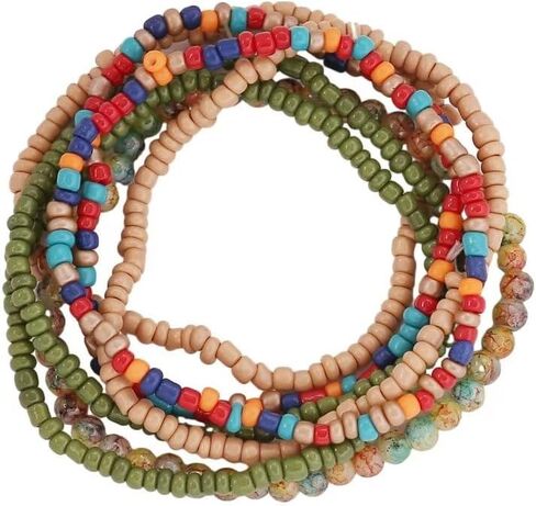 Rice Beads Crystal Fringe Bracelet for Women Handmade Boho Colorful Stackable Bead Bracelets Set Multicolor Seed Layered Stretch Bracelets Party Jewelry Gift in Saudi Arabia