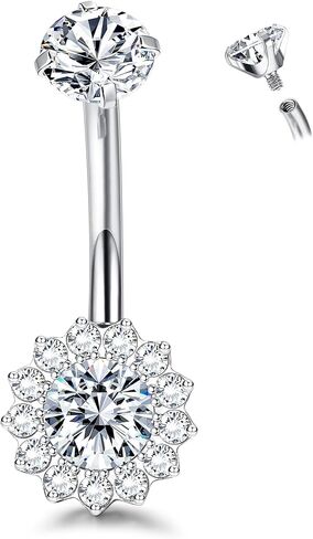 Titanium Belly Button Ring 14G Belly Button Rings AAAAAA Cubic Zirconia Flower Opal 10mm Gold Plated Belly Ring for Women Halo Internally Threaded Navel Body Belly Piercing in Kuwait