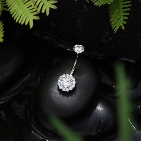 Titanium Belly Button Ring 14G Belly Button Rings AAAAAA Cubic Zirconia Flower Opal 10mm Gold Plated Belly Ring for Women Halo Internally Threaded Navel Body Belly Piercing in Kuwait