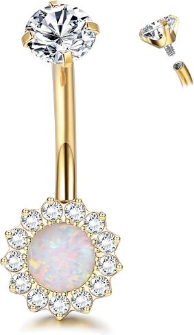 Titanium Belly Button Ring 14G Belly Button Rings AAAAAA Cubic Zirconia Flower Opal 10mm Gold Plated Belly Ring for Women Halo Internally Threaded Navel Body Belly Piercing in Kuwait