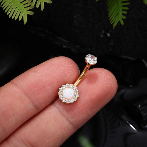 Titanium Belly Button Ring 14G Belly Button Rings AAAAAA Cubic Zirconia Flower Opal 10mm Gold Plated Belly Ring for Women Halo Internally Threaded Navel Body Belly Piercing in Kuwait