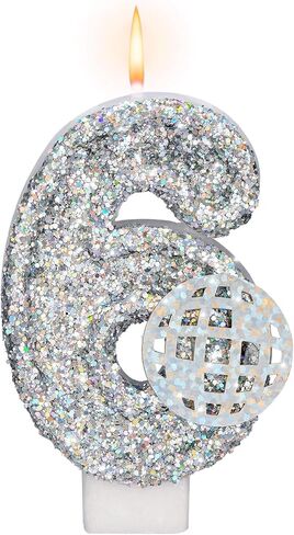 Birthday Candles, Number 6 Candle for Birthday Cake, Birthday Candles with Holographic Colored Disco Ball, 3.15" Large 6 Birthday Candle for Disco Themed Party Decoration in Saudi Arabia