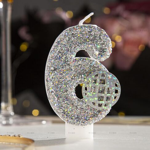 Birthday Candles, Number 6 Candle for Birthday Cake, Birthday Candles with Holographic Colored Disco Ball, 3.15" Large 6 Birthday Candle for Disco Themed Party Decoration in Saudi Arabia