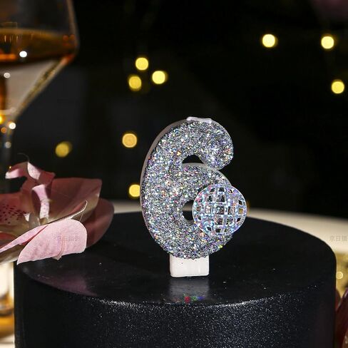 Birthday Candles, Number 6 Candle for Birthday Cake, Birthday Candles with Holographic Colored Disco Ball, 3.15" Large 6 Birthday Candle for Disco Themed Party Decoration in Saudi Arabia