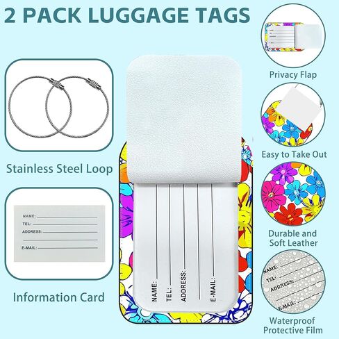 2 Pack Cute Luggage Tag for Suitcases Colorful Butterfly Leather Luggage Tags with Stainless Steel Loop Privacy Flap Name Tags,Men and Women Travel Bag Suitcase Tags in Kuwait