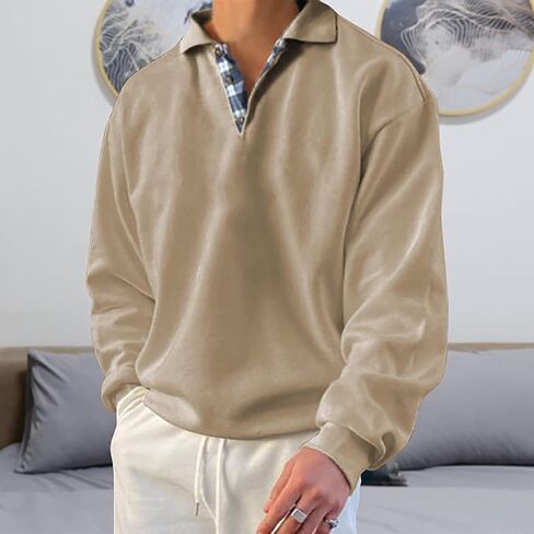 Opomelo Men's Long Sleeve Pullover Polo Shirts-Casual Loose Fit Sweatshirts V Neck Tops in Saudi Arabia