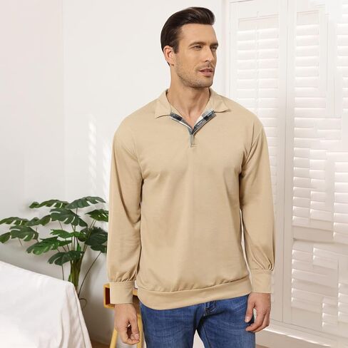 Opomelo Men's Long Sleeve Pullover Polo Shirts-Casual Loose Fit Sweatshirts V Neck Tops in Saudi Arabia
