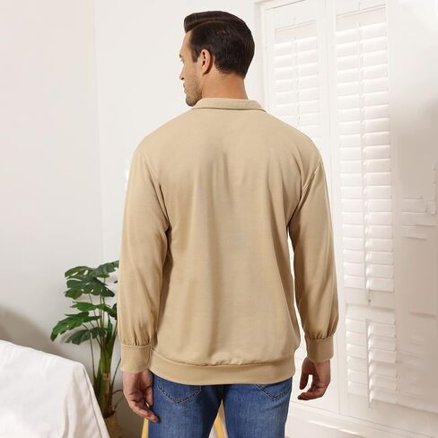 Opomelo Men's Long Sleeve Pullover Polo Shirts-Casual Loose Fit Sweatshirts V Neck Tops in Saudi Arabia