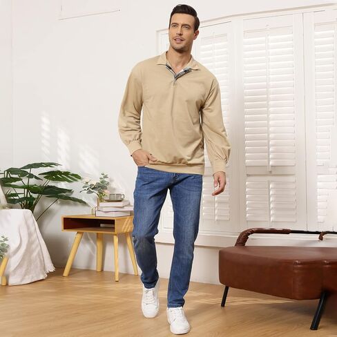 Opomelo Men's Long Sleeve Pullover Polo Shirts-Casual Loose Fit Sweatshirts V Neck Tops in Saudi Arabia