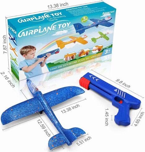 3 Pack Airplane Launcher Toy, 12.6" Foam Glider Led Plane, 2 Flight Mode Catapult Plane for Kids Outdoor Sport Flying Toys Gifts for 3 4 5 6 7 8 9 10 12 Year Old Boys Girls in Kuwait