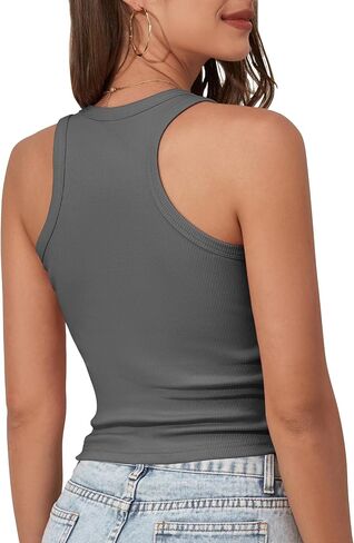 GEMBERA Womens Scoop Neck Sleeveless Racerback Ribbed Knit Slim Fitted Basic Tank Top Shirt in Saudi Arabia