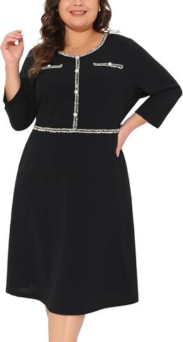 Agnes Orinda Plus Size Dresses for Women Crew Neck 3/4 Sleeve Vintage Wear to Work Office Cocktail Bodycon Pencil Dress in Saudi Arabia