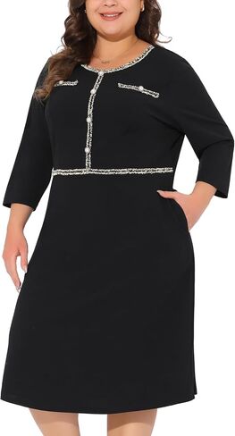 Agnes Orinda Plus Size Dresses for Women Crew Neck 3/4 Sleeve Vintage Wear to Work Office Cocktail Bodycon Pencil Dress in Saudi Arabia