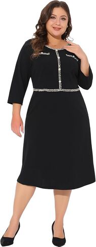Agnes Orinda Plus Size Dresses for Women Crew Neck 3/4 Sleeve Vintage Wear to Work Office Cocktail Bodycon Pencil Dress in Saudi Arabia