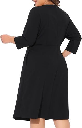 Agnes Orinda Plus Size Dresses for Women Crew Neck 3/4 Sleeve Vintage Wear to Work Office Cocktail Bodycon Pencil Dress in Saudi Arabia