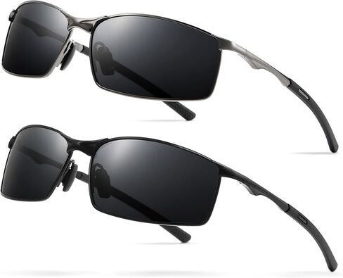 SUNGAIT Ultra-Lightweight Polarized Sunglasses Men for Driving Fishing Golf, Rectangular Metal Frame with Spring Hinge in Kuwait