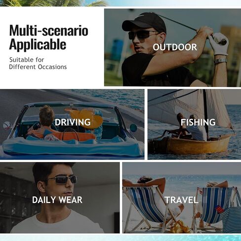 SUNGAIT Ultra-Lightweight Polarized Sunglasses Men for Driving Fishing Golf, Rectangular Metal Frame with Spring Hinge in Kuwait