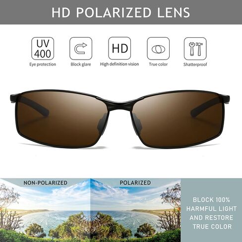 SUNGAIT Ultra-Lightweight Polarized Sunglasses Men for Driving Fishing Golf, Rectangular Metal Frame with Spring Hinge in Kuwait