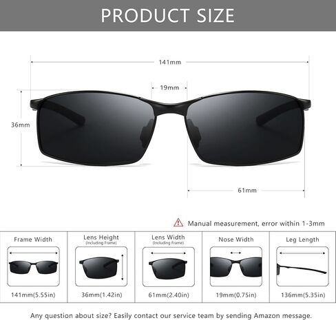SUNGAIT Ultra-Lightweight Polarized Sunglasses Men for Driving Fishing Golf, Rectangular Metal Frame with Spring Hinge in Kuwait