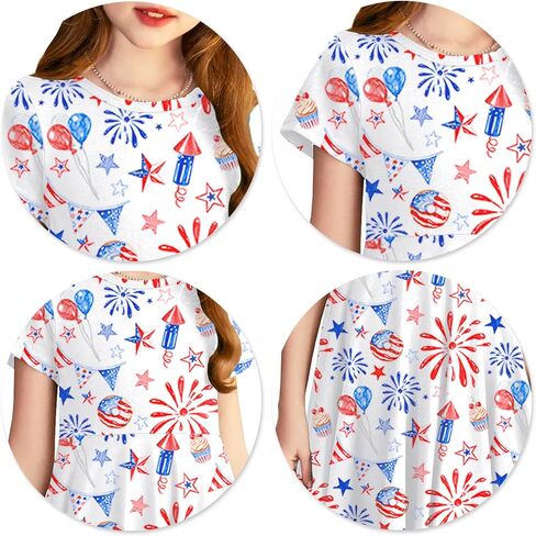 Lazychild Girls 4th July Dress Kids American Flag Dresses USA Stars Summer Dress Partic Party Party Tops 5-14 Years in Saudi Arabia